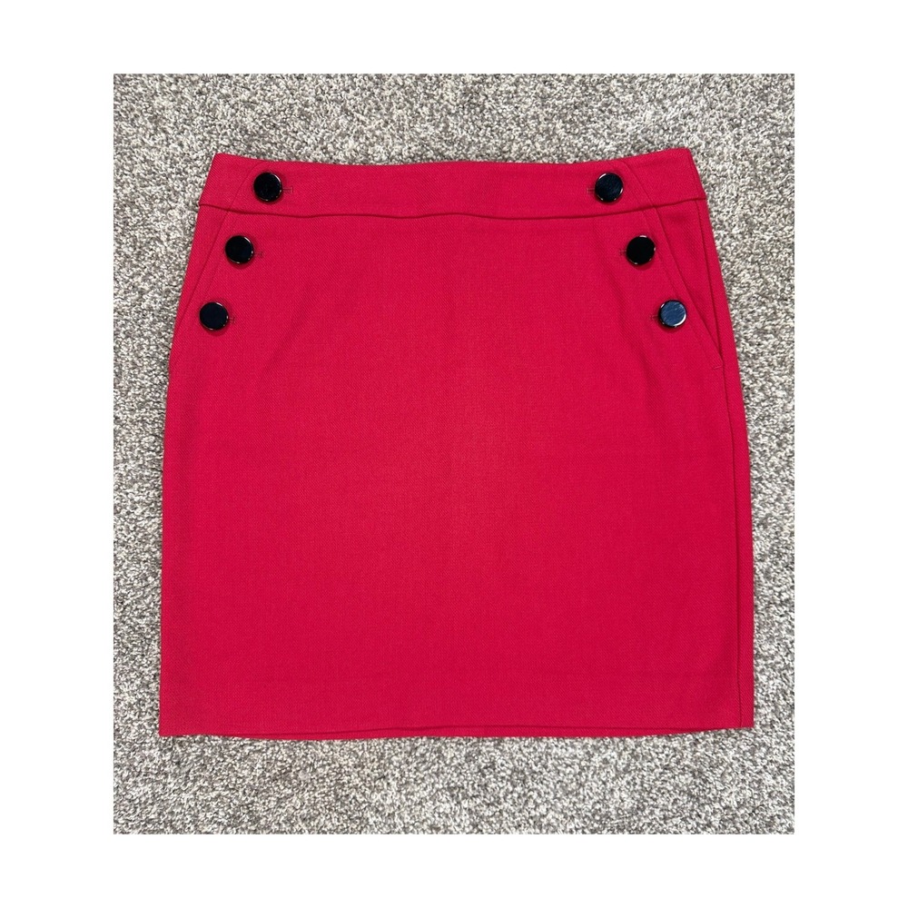 Loft Mini Skirt Womens 6 Red Textured Buttons Career Academic Preppy Holiday
